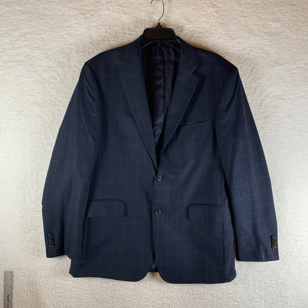 Jos A Bank Men's‎ Navy Blue Silk Wool Two-Button Windowpane Suit Blazer Size 41R